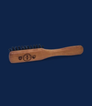 Traditional Zurich beard brush with natural wooden handle and firm bristles for moisturizing and strengthening facial hair.