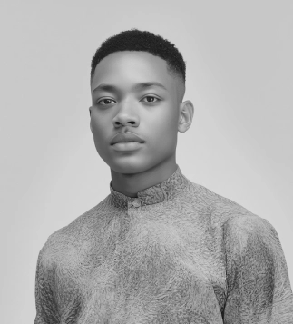 Young man with a clean fade haircut wearing a patterned shirt, representing sharp modern grooming by Eddine Belaid Barber.