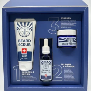 Traditional Zurich Beard Box packaging – a complete men’s grooming set for a polished and well-groomed beard.
